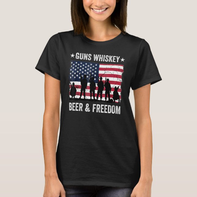 Vater Opa Veteran US Flag Guns Whiskey Beer Free T-Shirt (Vorderseite)
