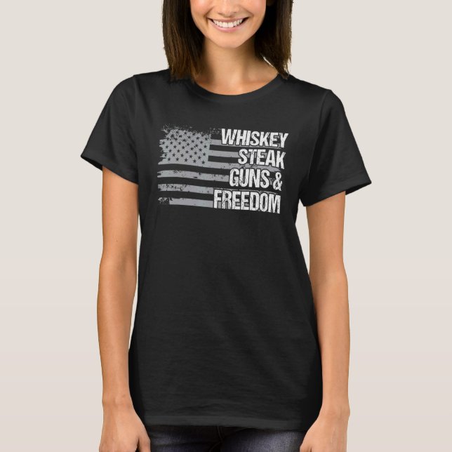 Vater Opa Veteran US Flag Whiskey Steak Guns Fire T-Shirt (Vorderseite)