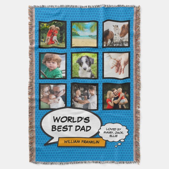 Vater, Papa, Vater 9 Foto Comic Buchen Spaß blau Decke (Vorderseite Vertikal)