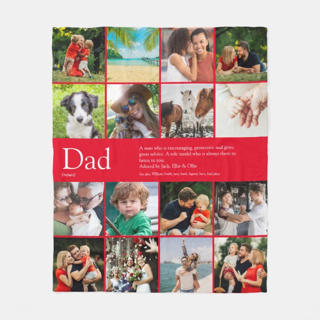 Vater Papa Vater Daddy Definition 16 Foto Spaß Rot Fleecedecke (Vorderseite)