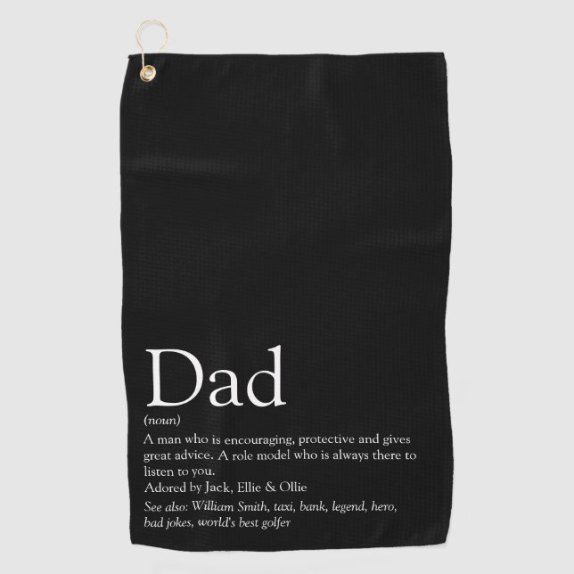 Vater, Papa, Vater definiert Schwarz und Weiß Golfhandtuch (Vorderseite)