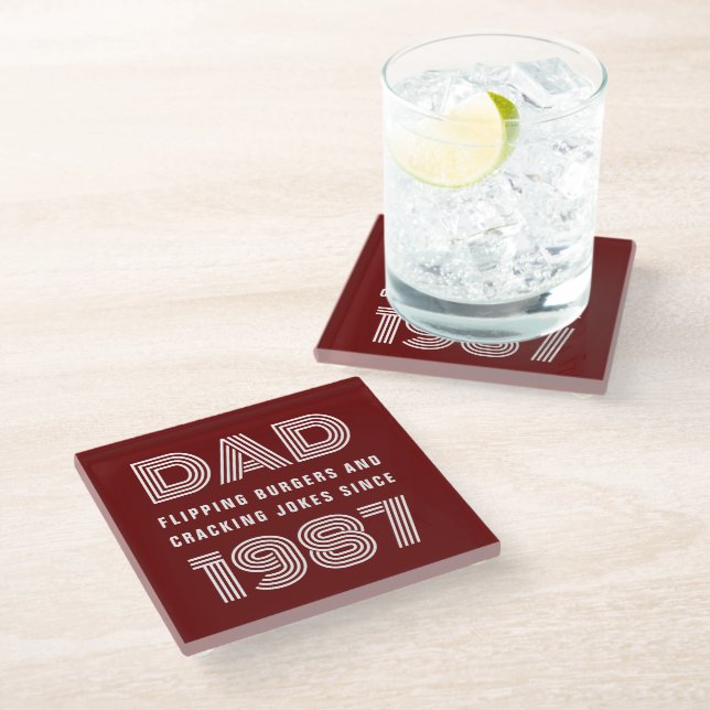 Vater Personalisiert Year Grill Master GRILLEN Rot Glasuntersetzer (Schrägansicht)