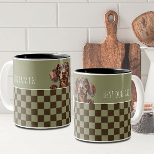 Vater-Sage Olive Checked Dackel Custom Zweifarbige Tasse