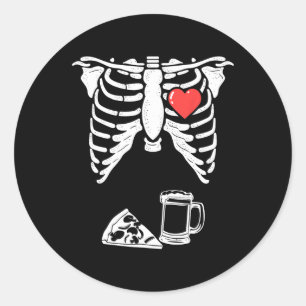 Vater Skeleton Halloween Beer Pizza Fun Pregnancy Runder Aufkleber