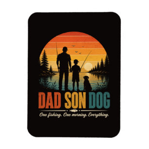 Vater Sohn Hund Angeln Morgen Magnet