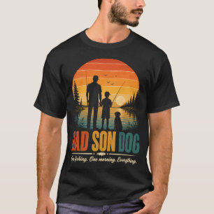 Vater Sohn Hund Angeln Morgen T-Shirt