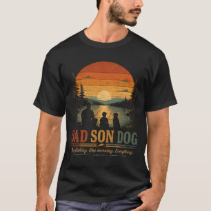 Vater Sohn Hund Angeln Morgen T-Shirt