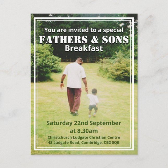 VATER & SONS FRÜHSTÜCK Personalisiert Einladungspostkarte (Vorderseite)