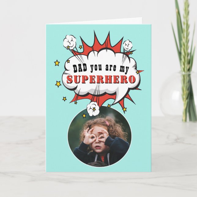 Vater Superhero Cartoon Speech Bubble Vathers Tag Karte (Vorderseite)