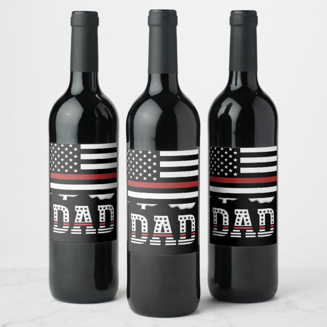 Vater Thin Red Line Feuerwehrmann Vater Geschenke Weinetikett (Flaschen)