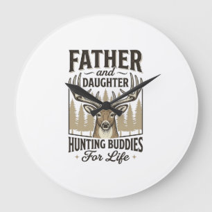Vater-Tochter-Jagdbuddies-Hirsch-Shirt-Design_ Große Wanduhr