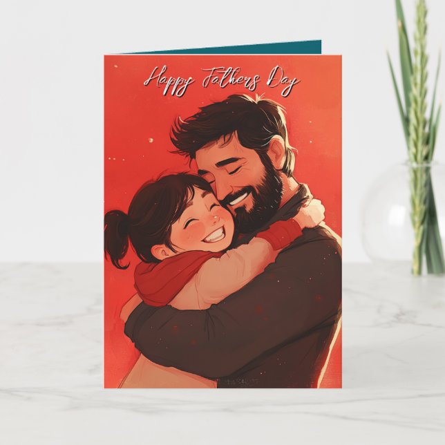 Vater umarmt Kinderrotes Faltblatt Karte (Vorderseite)