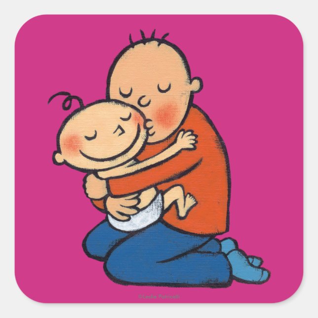 Vater und Baby-Umarmung Quadratischer Aufkleber (Vorderseite)