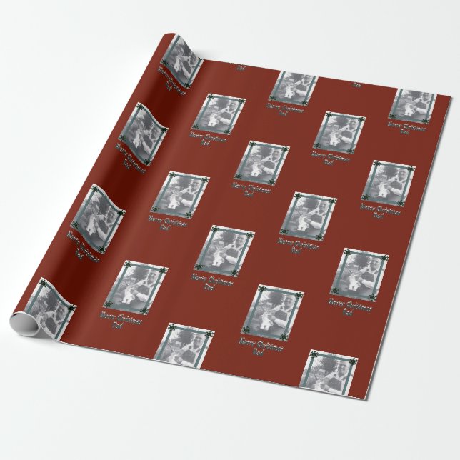Vater und Kind Foto Frohe Weihnachten Vater Rot Geschenkpapier (Ungerollt)