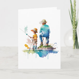 Vater-und-Sohn-Aquarell-Illustration Ai-Kunst Karte