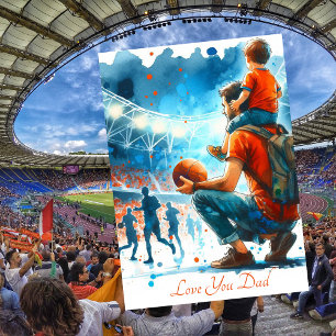 Vater und Sohn beim Fußballspiel Wasserfarbe Feiertagskarte