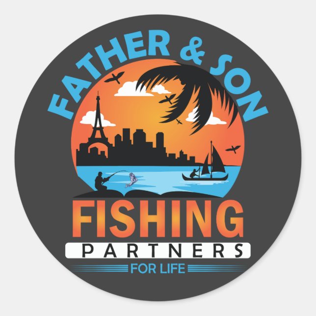 Vater und Sohn - Lebenspartner für die Fischerei Runder Aufkleber (Vorderseite)