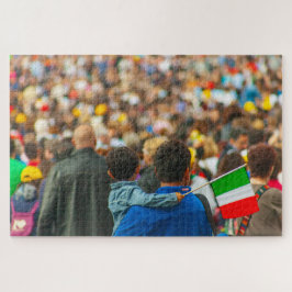 Vater und Sohn mit italienischer Flagge, Rom, Ital