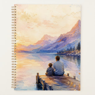 Vater-und-Sohn-See-Wasserfarbdruck Planer