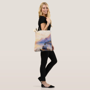 Vater-und-Sohn-See-Wasserfarben-Kunstwerk Tasche