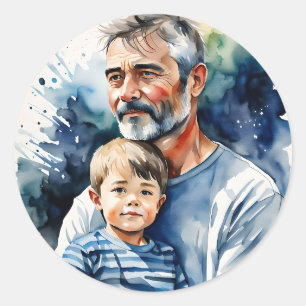 Vater und Sohn Wasserfarbe personalisiert Runder Aufkleber