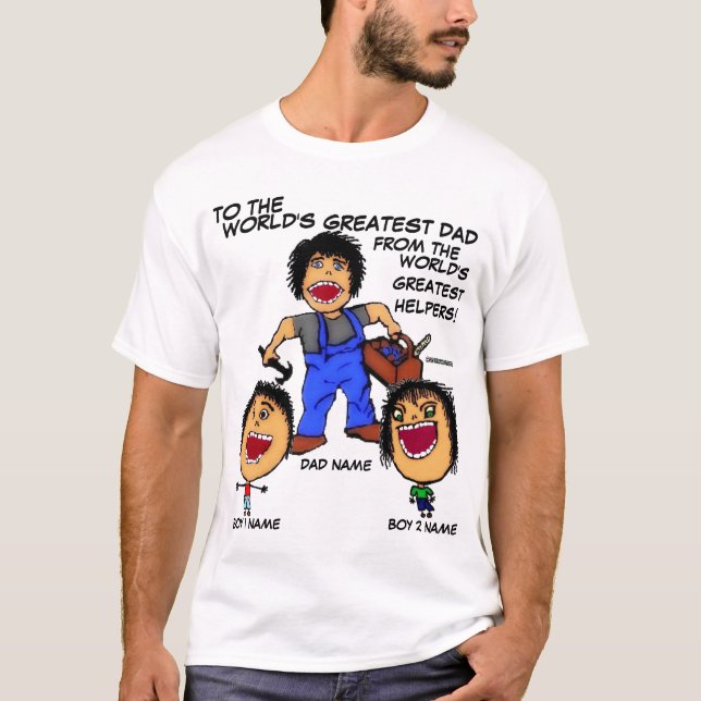 Vater und Söhne Funny Cartoon T-Shirt (Vorderseite)