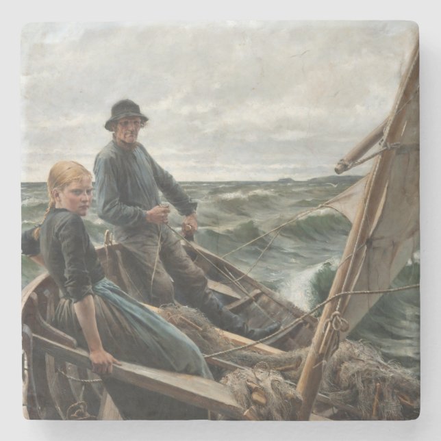 Vater und Tochter auf See (von Albert Edelfelt) Steinuntersetzer (Vorderseite)