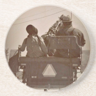 Vater und Tochter - Pferd und Buggy Sandstein Untersetzer