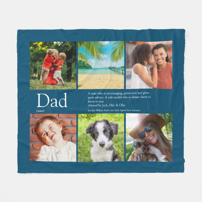 Vater Vater Definition 6 Foto Collage Blau Fleecedecke (Vorderseite (Horizontal))