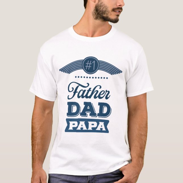 Vater Vater Nummer 1 Typografie Blau T-Shirt (Vorderseite)