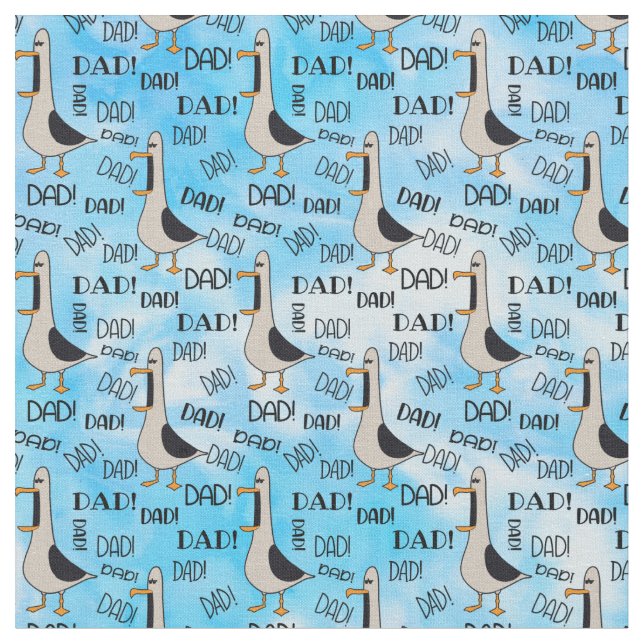 Vater Vathers Day Blue Comic Seagull ruft Vater Stoff (Nahaufnahme)