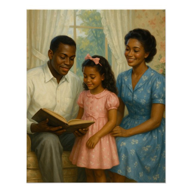 Vater verbringt Zeit damit, zu Tochter und Mutter  Poster (Vorderseite)