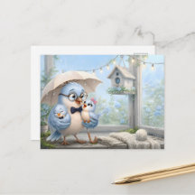Vater-Vogel-Familien-Postkarte – Gemütlicher blaue