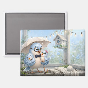 Vater-Vogelfamilie-Kühlschrankmagnet – Süßes Blau Magnet