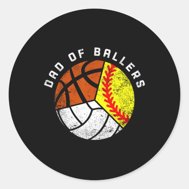 Vater von Ballern Spaß Softball Volleyball Basketb Runder Aufkleber (Vorderseite)