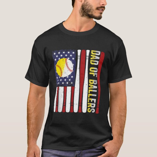 Vater von Ballers Baseball Softball American Flag  T-Shirt (Vorderseite)