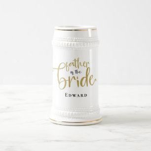 Vater von Bride Gift Name Black Gold Typografie Bierglas