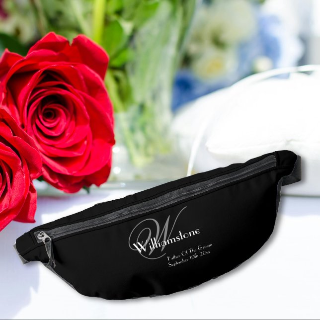 Vater von Groom Geschenk Elegante Monogramm Cool S Bauchtasche (A Great "Father Of The Groom" Gift - Elegant Monogram Cool Black Fanny Pack.)