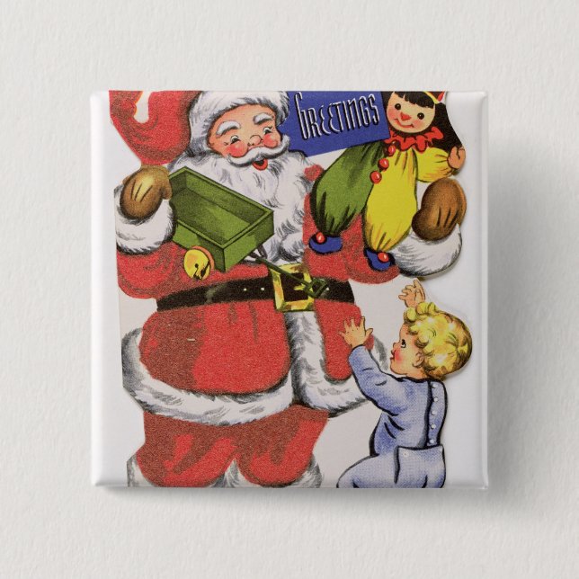 Vater-Weihnachten, viktorianische Weihnachtskarte Button (Vorderseite)