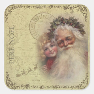 Vater-Weihnachten-Vintager Sankt-Aufkleber Quadratischer Aufkleber