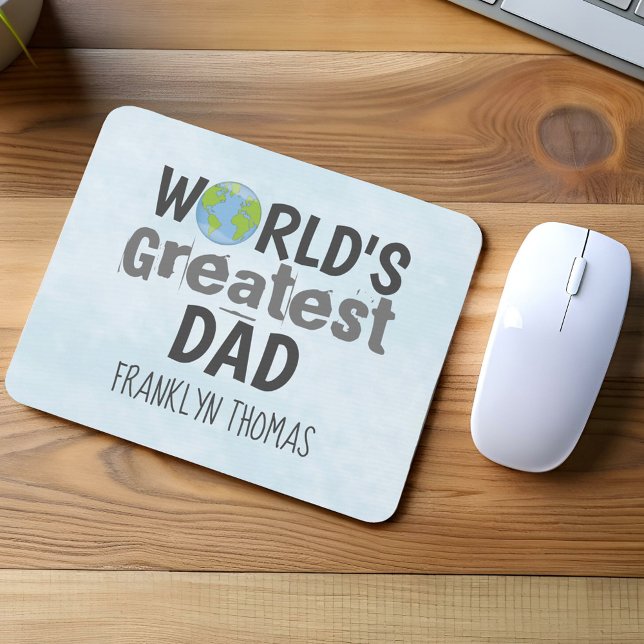 Vater Weltbest Moderne Typografie Mousepad (World’s greatest dad personalized mouse pad with globe design custom name Father’s Day gift.)