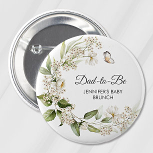 Vater-werdender Weiße Pfingstrosen Boho-Baby-Party Button