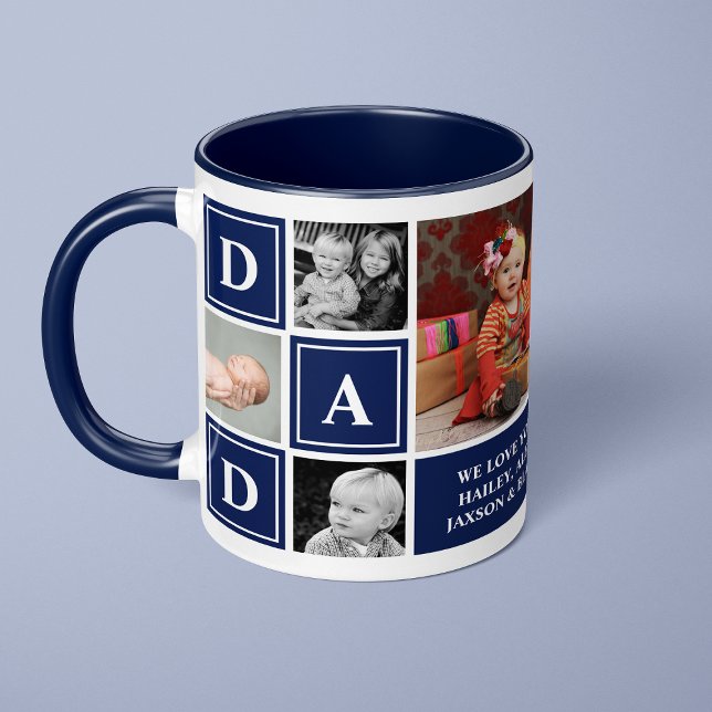 Vater Wir Liebe Sie Navy Blue Custom Foto Collage Tasse (Von Creator hochgeladen)