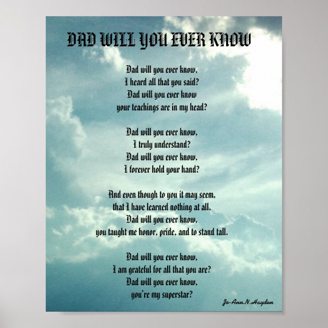 VATER WIRST DU JEMALS Gedicht KENNEN Poster (Vorne)
