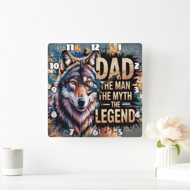 Vater: Wolf, Mensch, Mythos, Legende Quadratische Wanduhr (Zuhause)