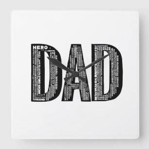 VATER Word Cloud Wall Clock - Vatertag Heldengesch Quadratische Wanduhr