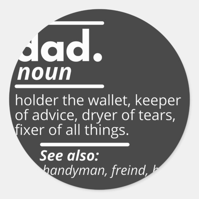 Vater-Wörterbuchdefinition - Funny Vaters Day Gift Runder Aufkleber (Vorderseite)