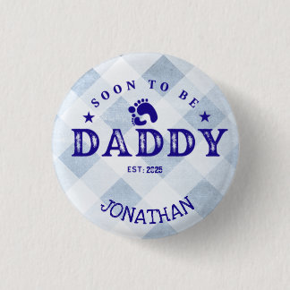 Vater zu Jahr Name Blau Kariert Button