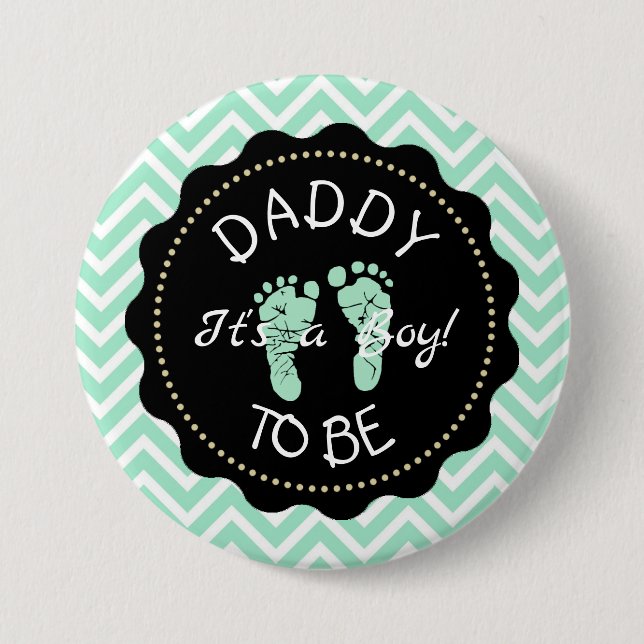 Vater zu Sage Green Zickzack Baby Dusche Taste Button (Vorderseite)