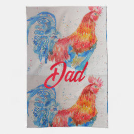 Vater zum Red Rooster Watercolor Painting Vathers  Geschirrtuch